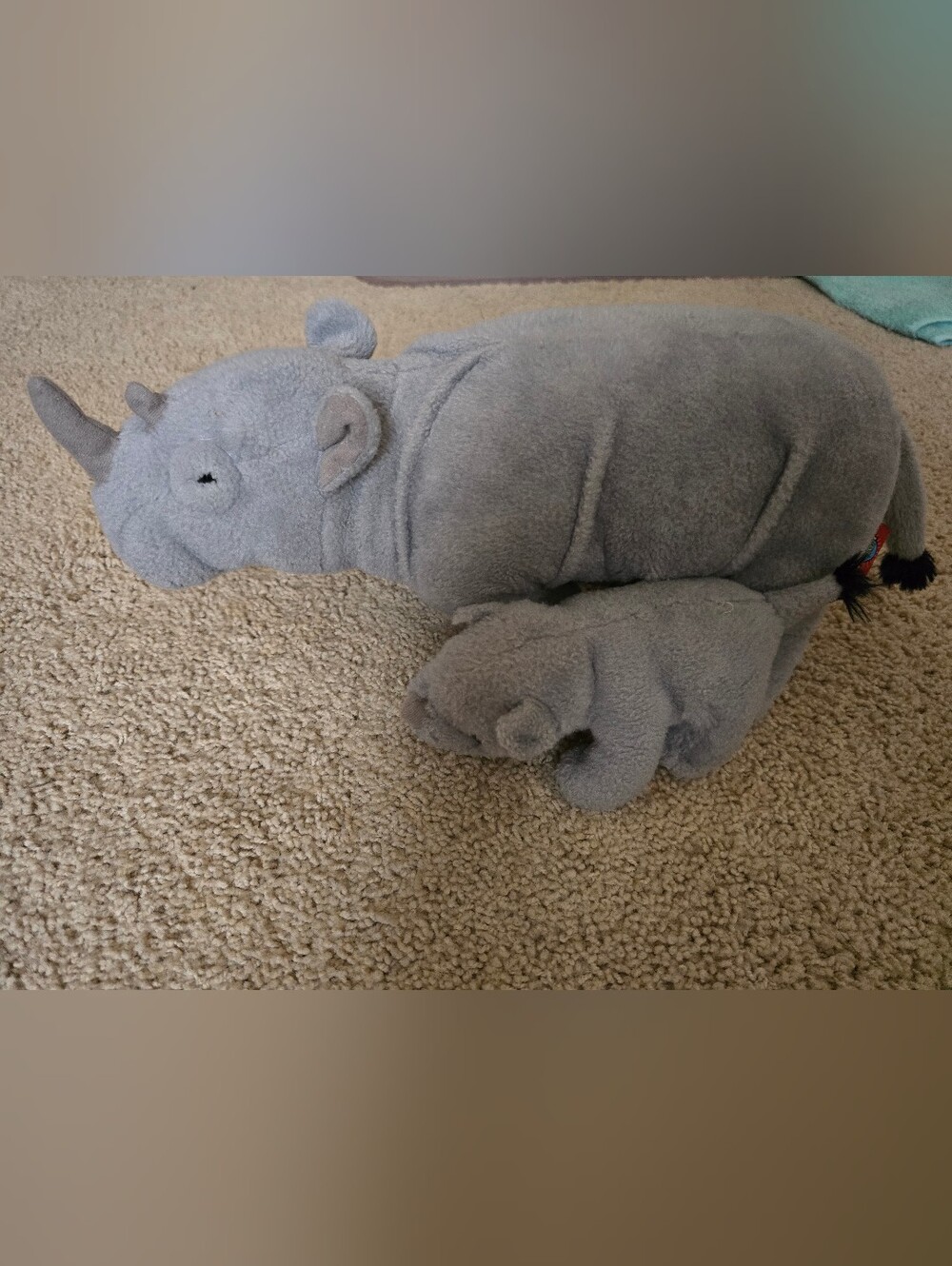 Gray Plush Rhino with Calf Stuffed Animal - Soft Cuddly Toy